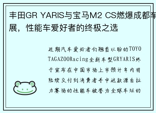 丰田GR YARIS与宝马M2 CS燃爆成都车展，性能车爱好者的终极之选